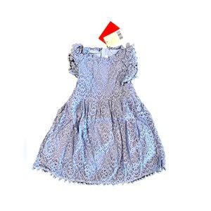 NWT 2 Bunnies Little Girls Sky Blue Sunflower Lace Pom Pom Ruffle Dress Size 5